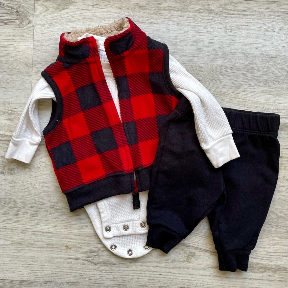 Carter’s 3 Piece Plaid Vest Set, Newborn